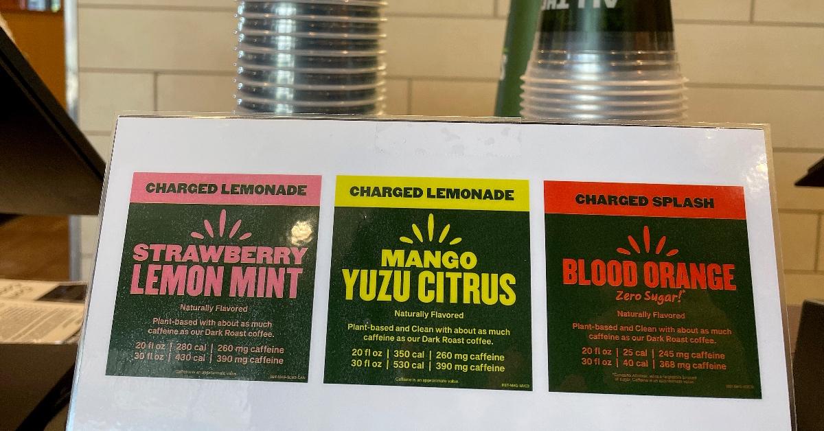 Photograph of Panera Charged Lemonade labels.