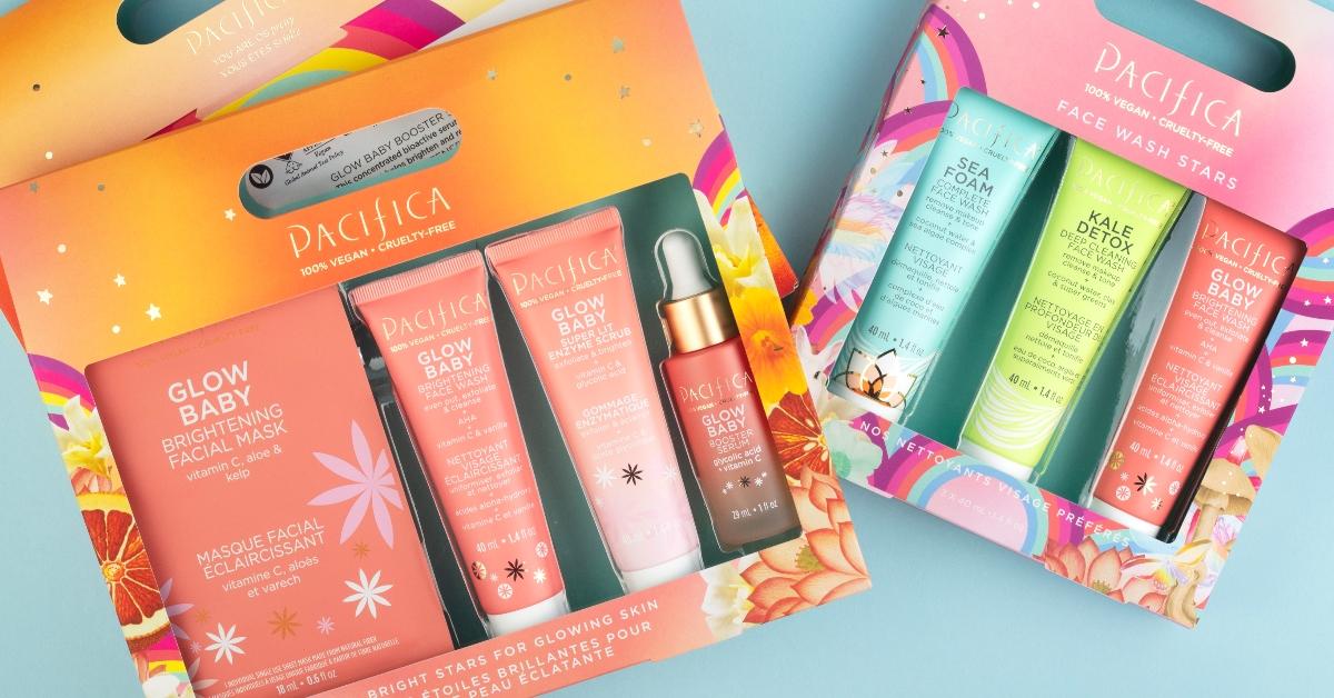 Product images of beauty brand Pacifica's Face Wash Stars Cleansing Kit and the Bright Stars for Glowing Skin Skincare Set