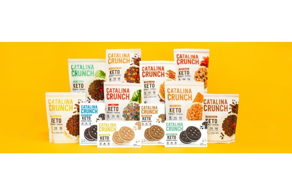 Packages of Catalina Crunch cereal and snacks