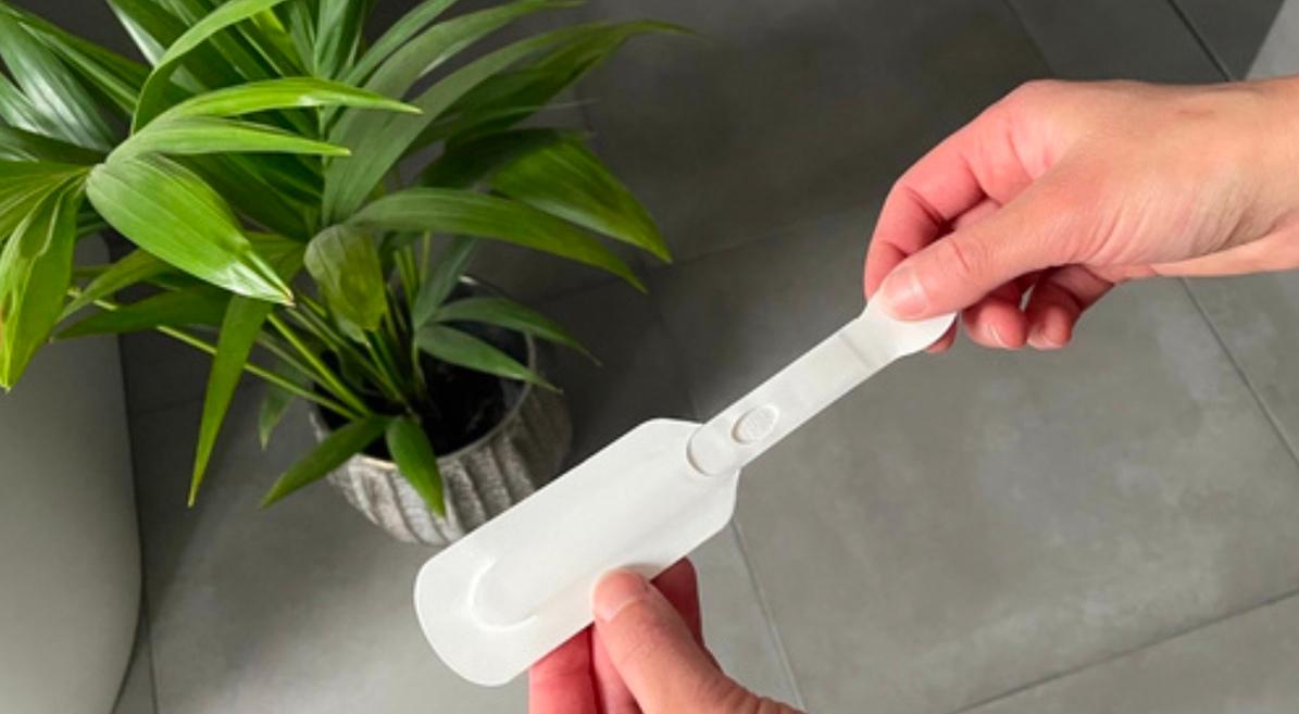 Hands hold a Phaeosynt pregnancy test