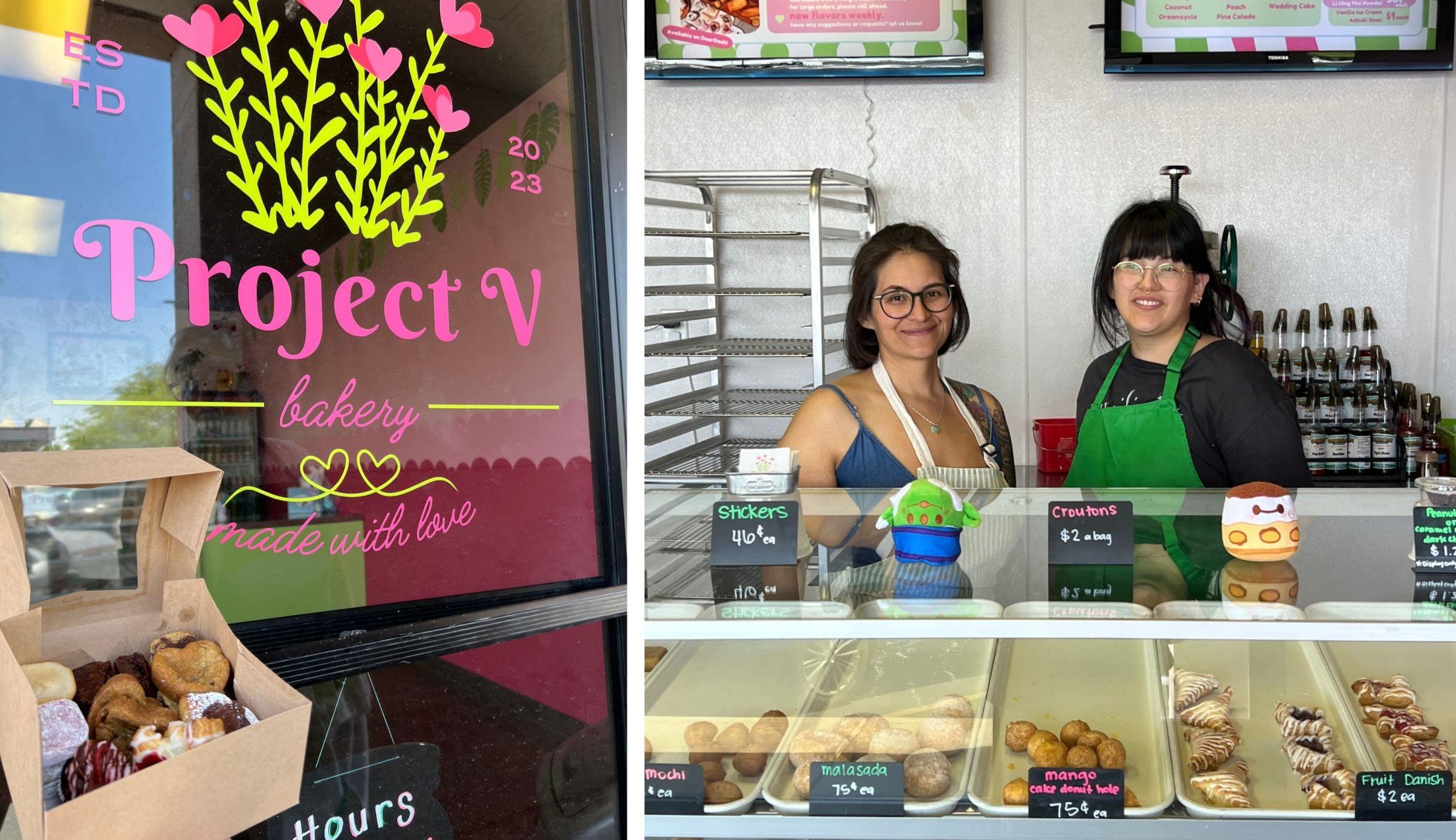 The storefront at Project V is pictured on the left and owners Ashley and Haley Yamagata on the right.