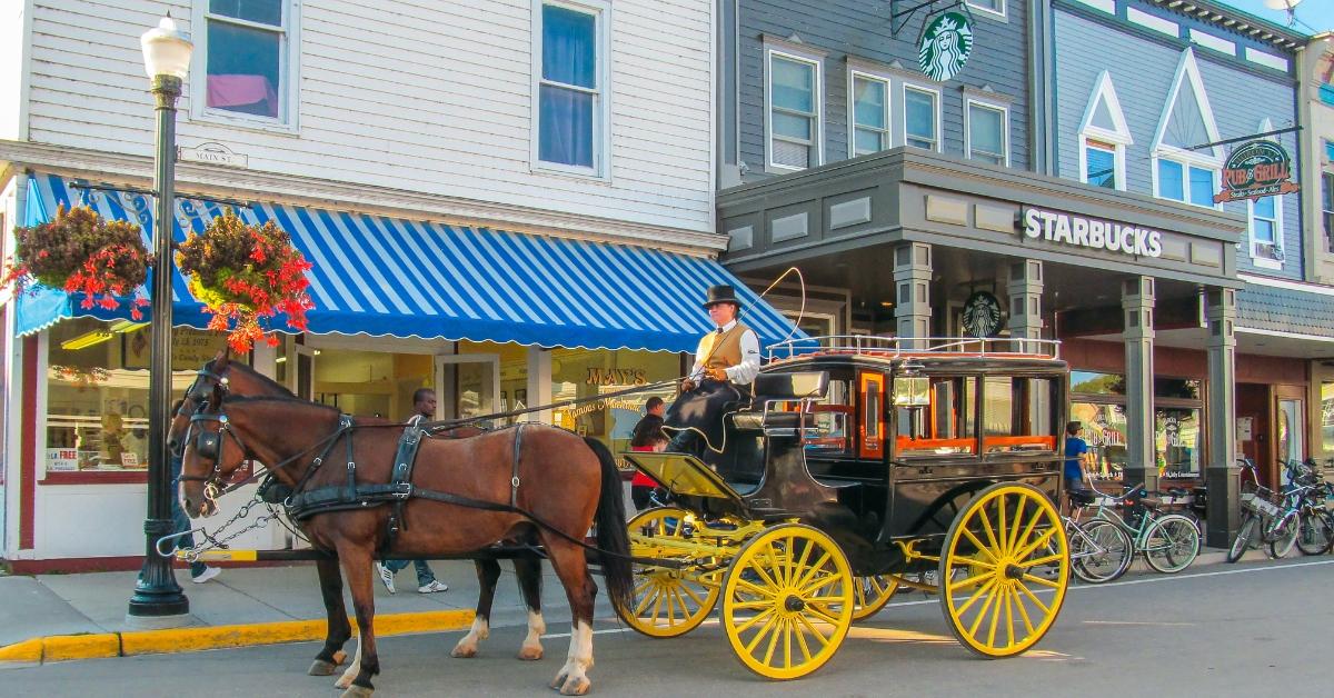 A horse-drawn carriage on Mackinac Island.